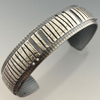 Slim striped Sterling Silver Cuff Bracelet