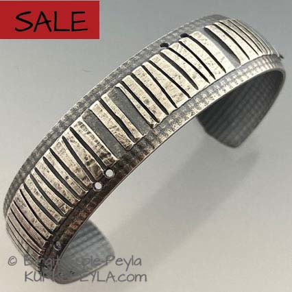 Slim striped Sterling Silver Cuff Bracelet