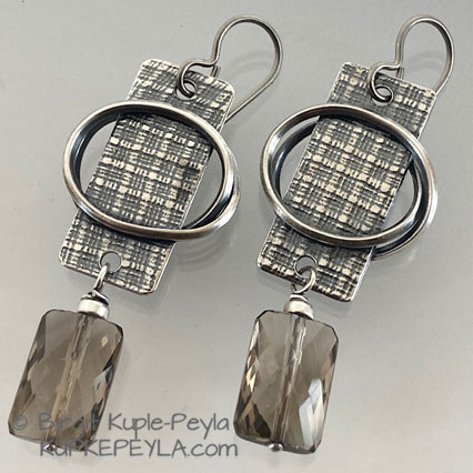 Sterling Silver Earring with Rectangular Facetted Smokey Quartz  Dangle