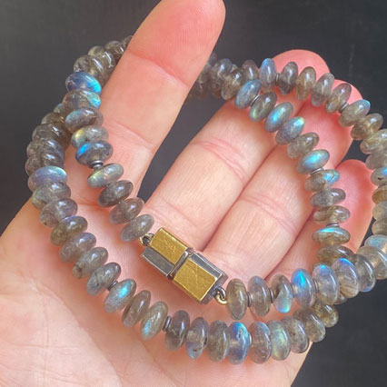 Labradorite Necklace with twotone Magnetic Clasp on hand
