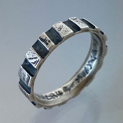 striped Sterling Silver Band Ring