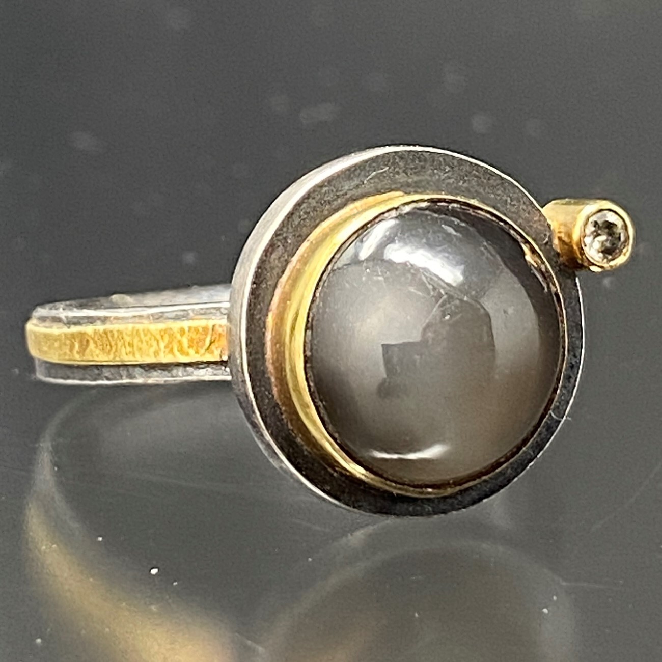 Grey Moonstone Ring with Diamond