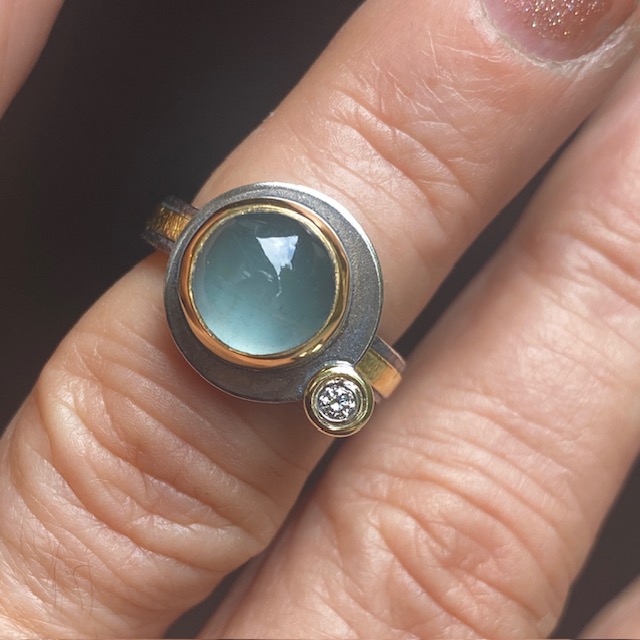 Aquamarine with Diamond Companion Ring